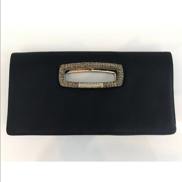 JIMMY CHOO BLACK SATIN SILK CRYSTAL CLUTCH BAG - Picture 8 of 15